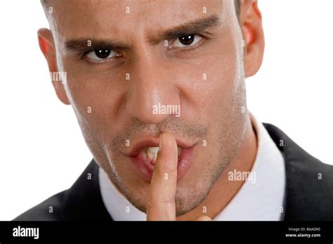 Businessman Shushing With Close Up Pose Stock Photo Alamy