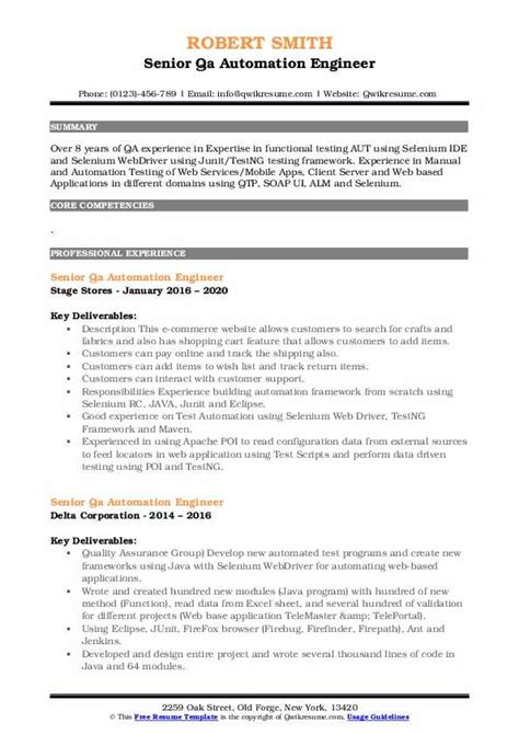 Senior Qa Automation Engineer Resume Samples Qwikresume