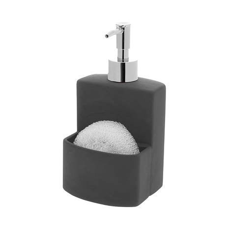 Distributeur De Savon Et Porte Ponge C Ramique Gris X X Cm Centrakor