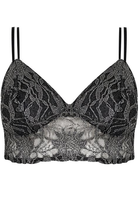 Limited Collection Black Metallic Floral Lace Bralette Plus Size 16 To 36