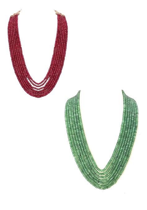 Buy Panaashe Rajasthani Layer Onyx Ruby Parrot Green Combo Necklace