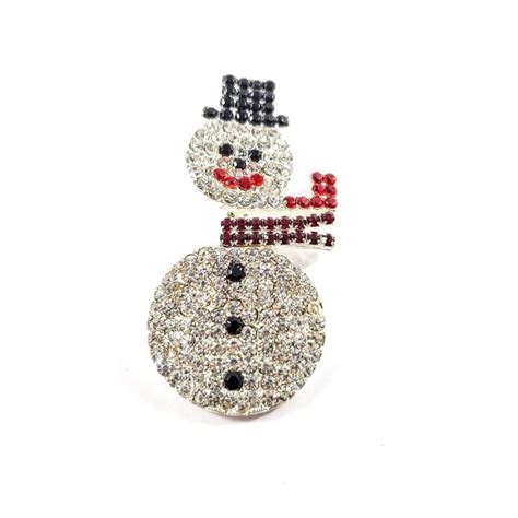 Vintage Snowman Brooch Black Two Tone Red Clear And Orange Rhinestone