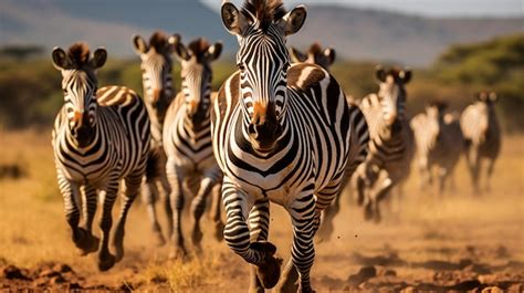 Premium Photo Group Of Zebras Running Across The Plains Ai Generative