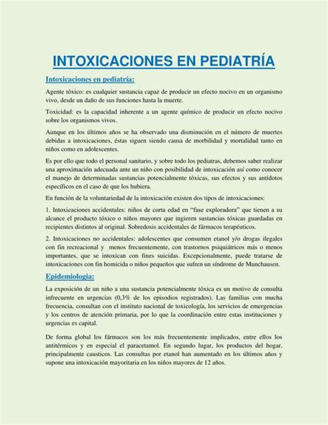 Intoxicaciones En Pediatr A Escuela Medica Udocz