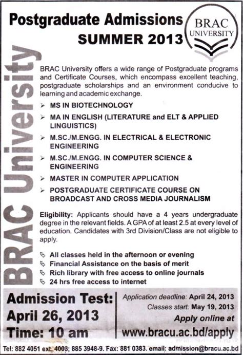 All Admission Info Bd Brac University Postgraduate Admission Summer