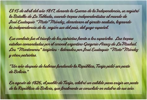 15 de abril Aniversario de Tarija Fechas Cívicas de Bolivia iBolivia