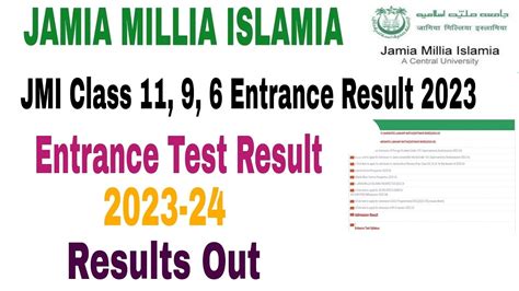 Jamia Millia Islamia Class Science Entrance Results Jamia