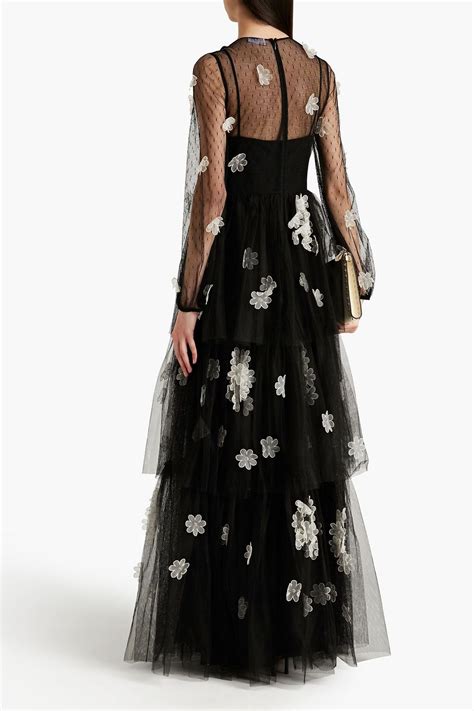 Redvalentino Tiered Floral Appliquéd Point Desprit Maxi Dress The Outnet