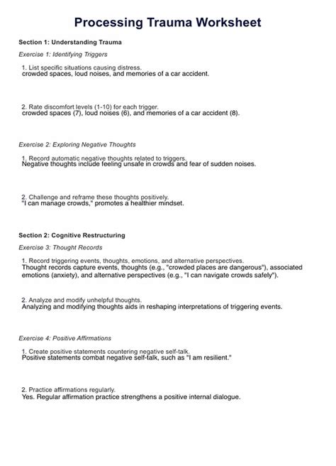 Processing Trauma Worksheet And Example Free Pdf Download