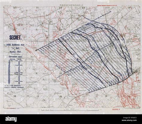 First Battle of Passchendaele barrage map (colour balance Stock Photo ...