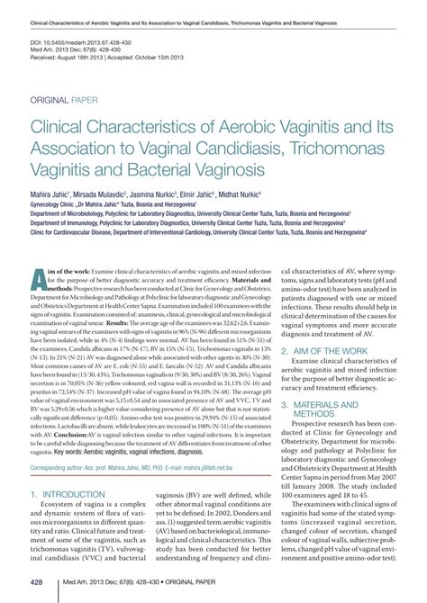 PDF Clinical Characteristics Of Aerobic Vaginitis And Its Association