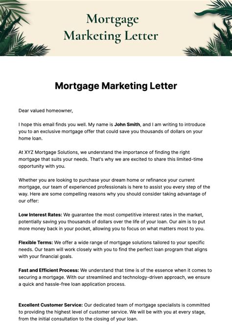 Free Mortgage Marketing Letter Template Edit Online And Download