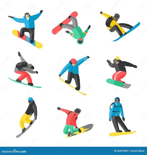 Snowboarder Jump in Different Pose on White Stock Vector - Illustration of action, nature: 62897484