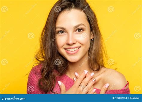 Smiling Joyful Delighted Girl Portrait Emotion Stock Photo - Image of ...