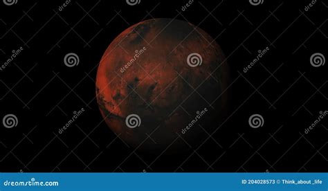 Planet Mars Sun Rise Isolate On Dark Front View Of Mars Planet From D