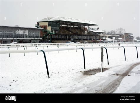 Warwick Racecourse in snowy weather, Warwickshire, England, UK Stock ...