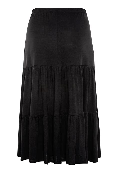 Plus Size Black Jersey Tiered Maxi Skirt Yours Clothing