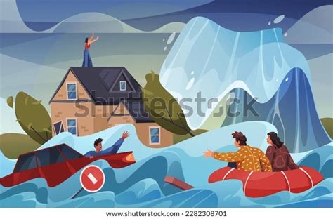 Tsunami Disaster Vector Illustration Image Landscape Stock Vector ...