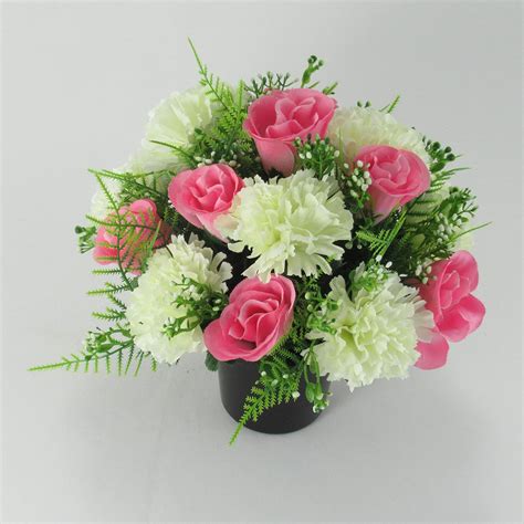 Artificial Grave Flower Arrangement With Pink Roses And Ivory