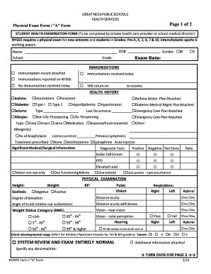 Fillable Online Physical Exam Form A Form Fax Email Print Pdffiller