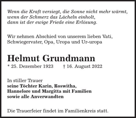 Helmut Grundmann Traueranzeige Sächsische Zeitung