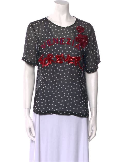 Dolce And Gabbana Silk Polka Dot Print T Shirt Black Tops Clothing