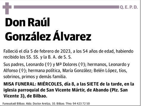 Raúl González Álvarez Esquela Necrológica El Correo