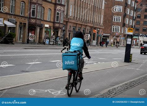 Wolt Partner Food Deliver Bike Rider In Copenhagen Denmark Editorial