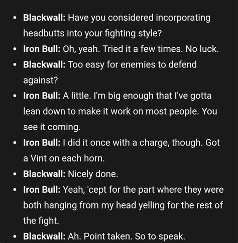 Blackwall And The Iron Bull Talk Fighting