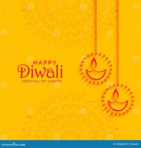 Elegant Yellow Diwali Festival Background With Diya Decoration Stock