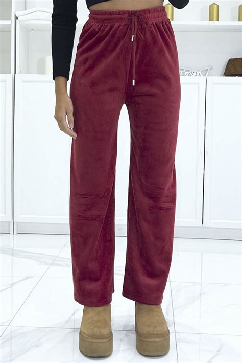 Pantalon jogging bordeaux effet velours côtelé et molletonné