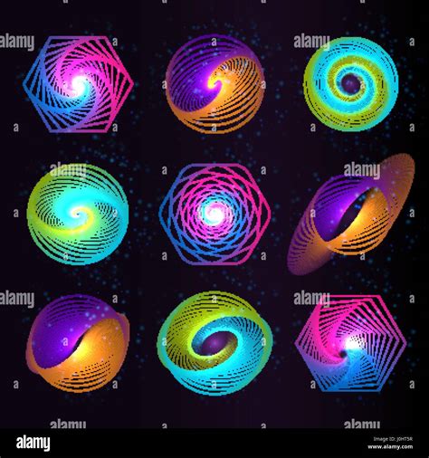 Isolated Abstract Colorful Round Shape Logos Set Space Elements Swirl