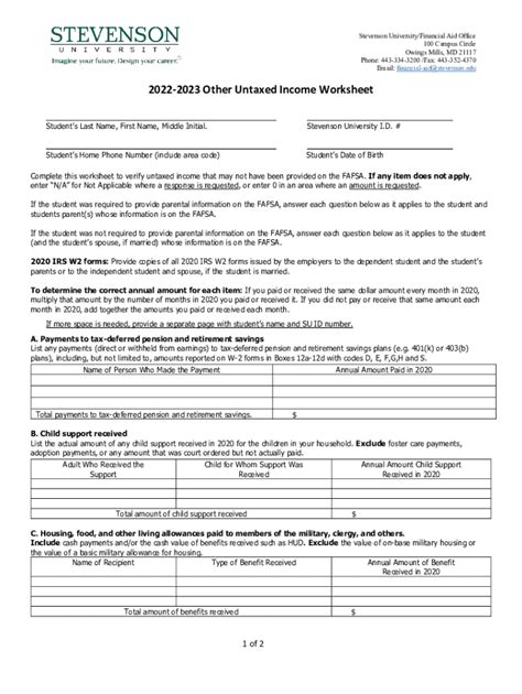 Fillable Online 2022 2023 Other Untaxed Income Worksheet Fax Email