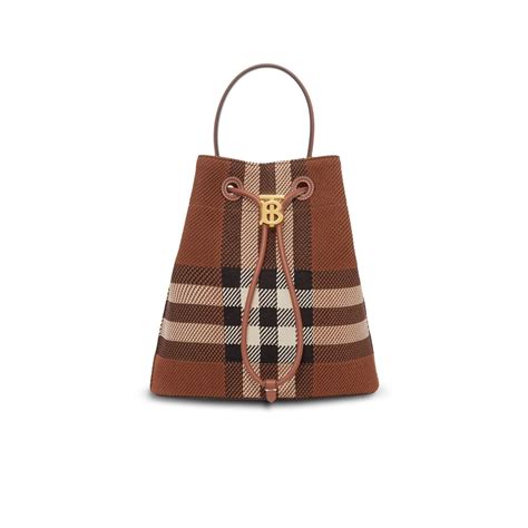 Burberry Brown Small Check Tb Bucket Bag Browns