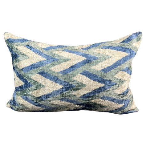 Blue Geometric Velvet Silk Ikat Pillow Cover For Sale At 1stdibs