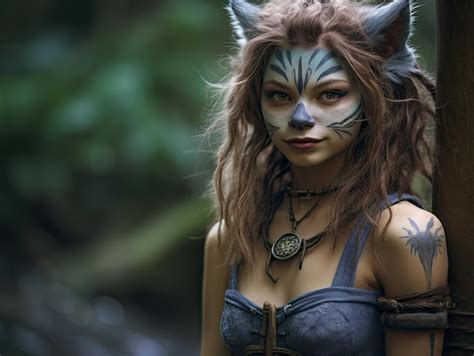 Premium Ai Image A Woman With Cat Ears And Face Paint