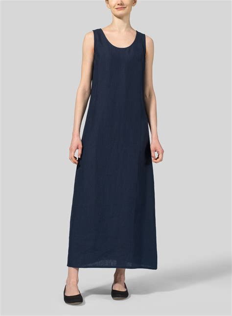 Linen Scoop Neck Sleeveless Long Dress