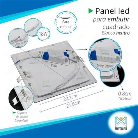 Panel Led Embutir Cuadrado 18w Luz Fria Spot 220v Pack X12 63 988 En