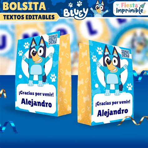 Bolsa Sorpresitas Imprimible Bluey TEXTOS EDITABLES