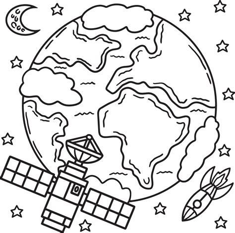 Satélite espacial página para colorear para niños 10993718 Vector en