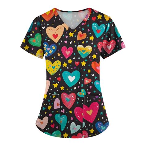 Bdporkas Scrubs For Women Tops Valentine S Day Womens Nurse Uniforms