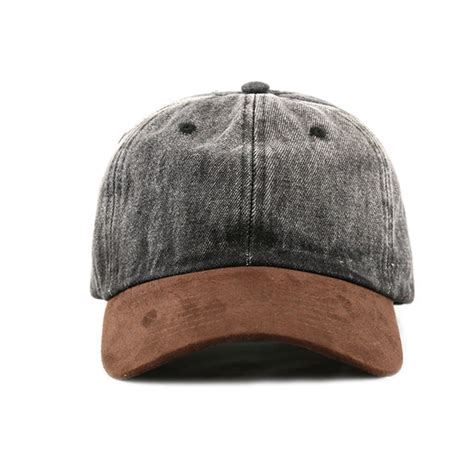 Black Denim Suede 6 Panel Dad Hat Bulk Caps Wholesale Headwear