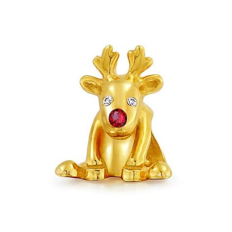 Bling Jewelry 925 Silver Christmas Reindeer Gold Rudolph Bead Fits