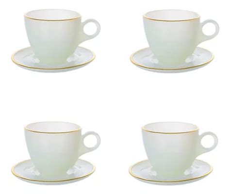 Set de 4 tazas de café con platillos color blanco cristal mate 170