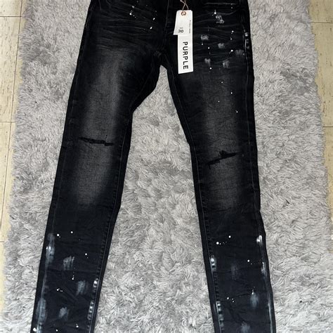 Purple Brand P001 Black Resin Knee Slit Skinny Jeans Depop