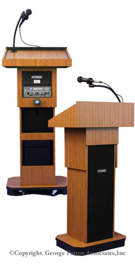 Adjustable Height Podium with Wireless Lapel Microphone | Wooden