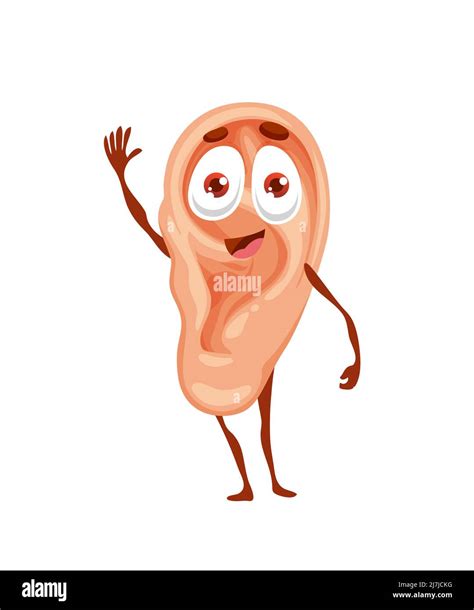 Human funny cartoon ear character, body and anatomy organ with vector cute face. Medical ...