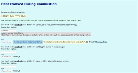 Heat Evolved During Combustion Consider The Following Chegg