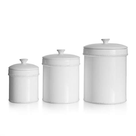 American Atelier Bianca Dash 3 Piece White Ceramic Canister Set With