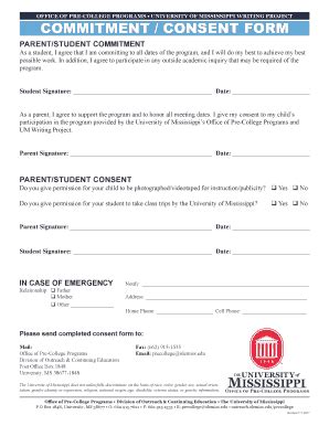 Fillable Online Commitment Consent Form Outreach Ole Miss